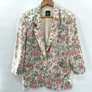 Vintage USA Floral Cottagecore Coastal Grandma Blazer Patch Pockets Size Medium